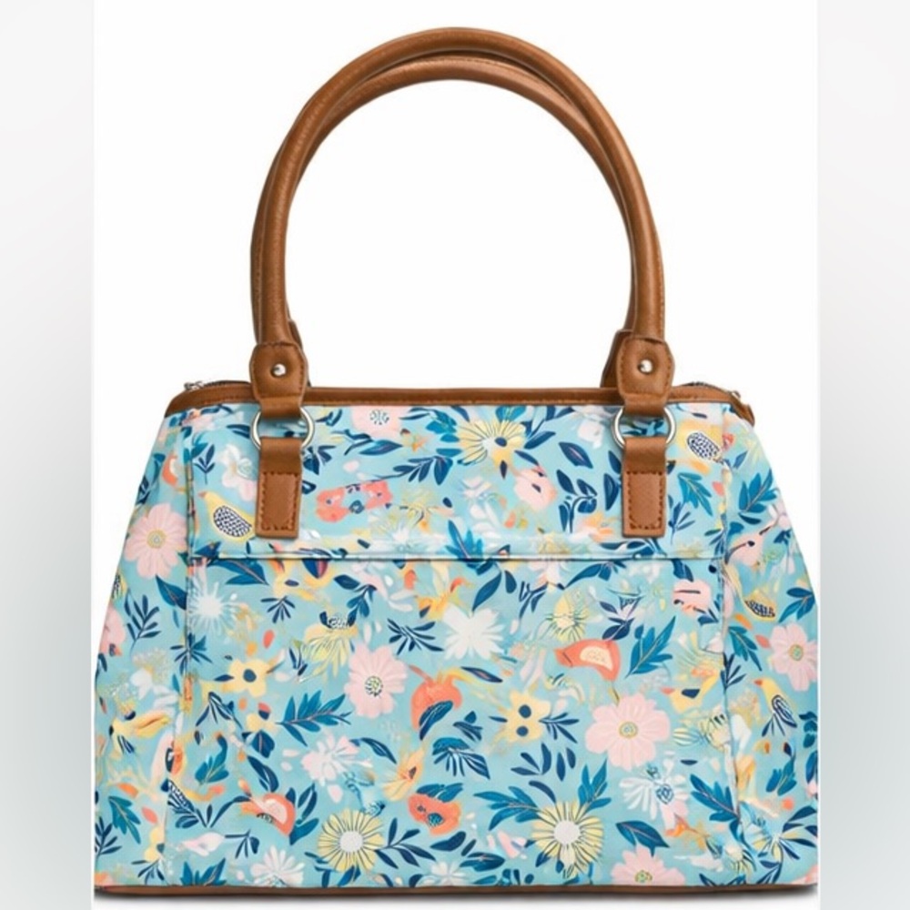 Lily Bloom Blue Floral Tote with Brown Handles - Picture 2 of 3